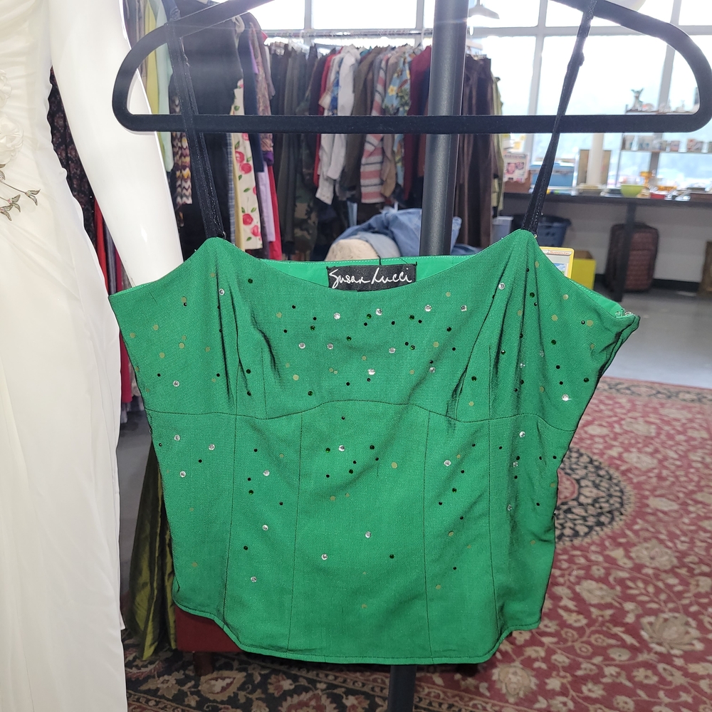 Y2K Green Embellished Women's Bustier Top